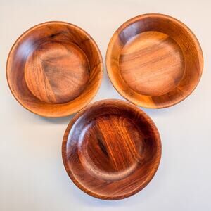 1960's Vermillion Walnut Salad and Fruit Bowls, Set of 3, 7"